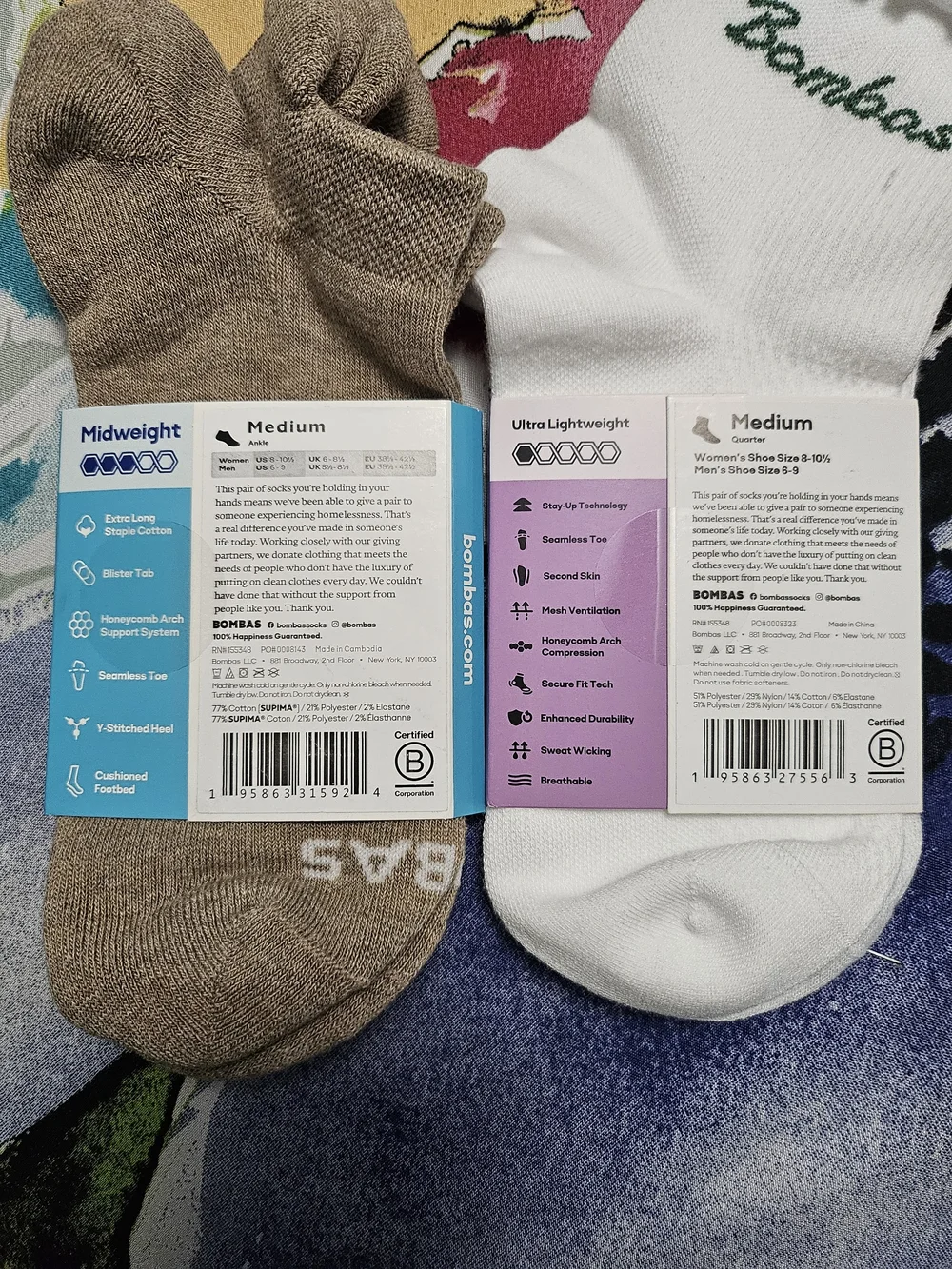 Bombas White Ruffle Ankle Sock & Tan Crew Sock 2-Pack